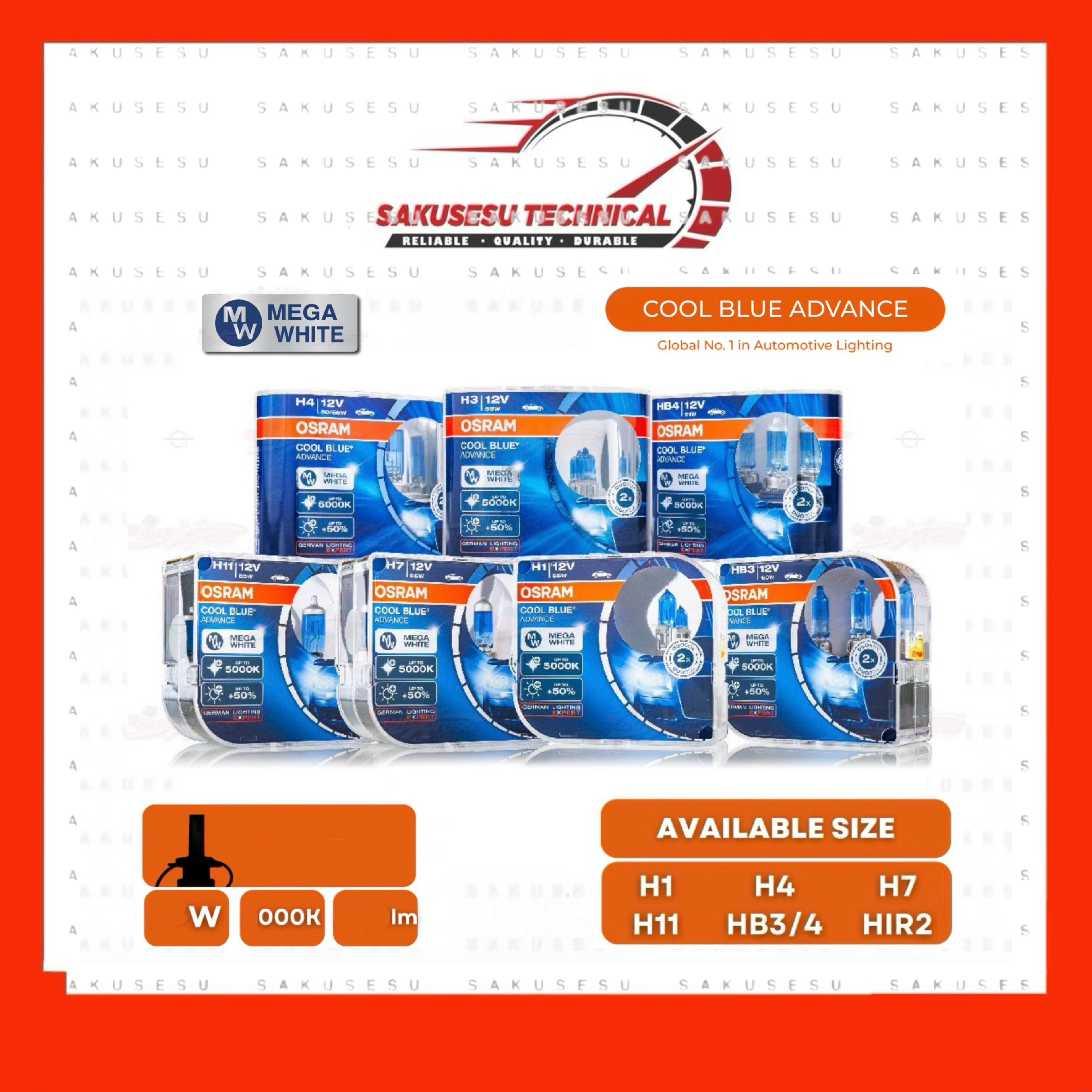 Osram Cool Blue Advance Headlight Bulb - 5000K - Mega White