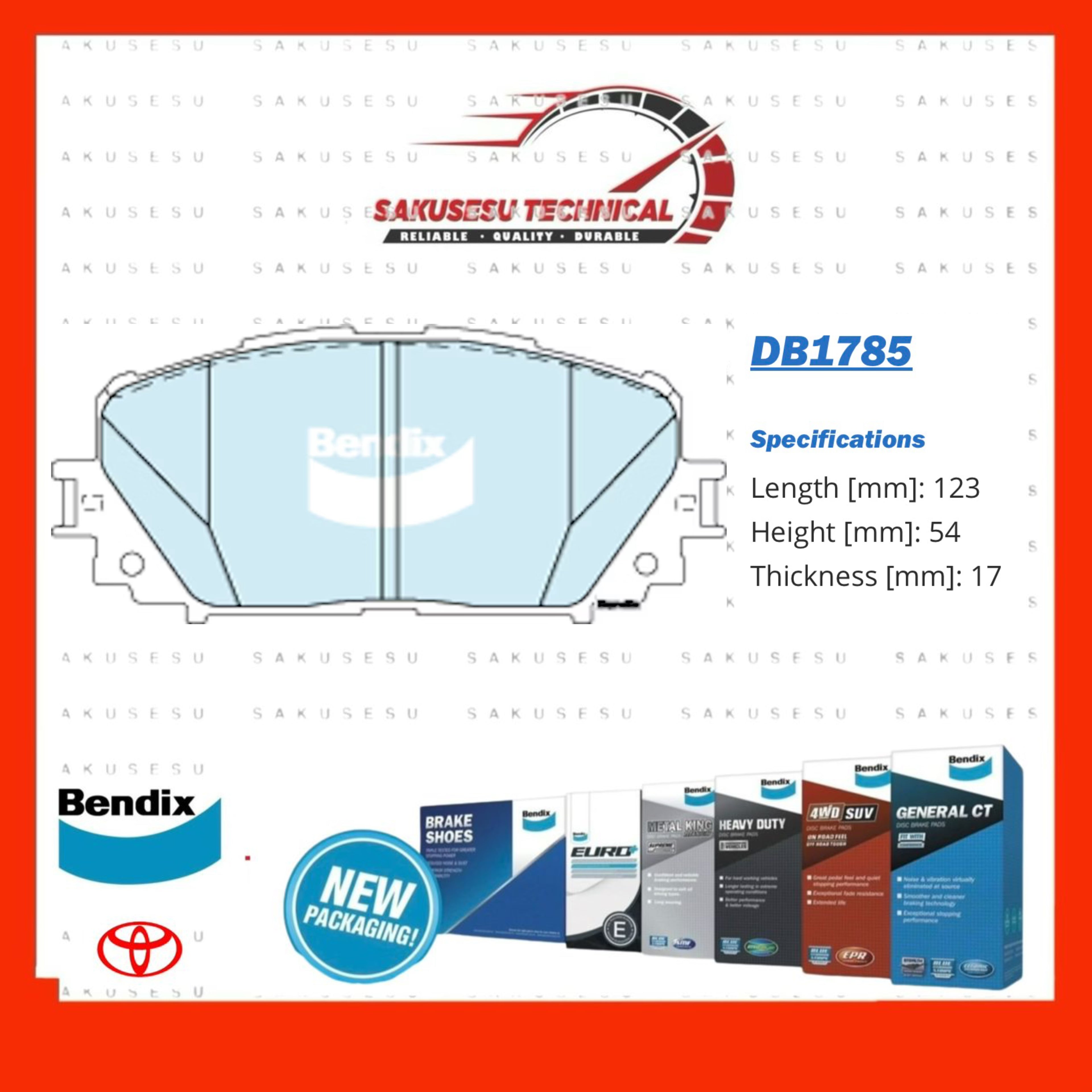DB1785 Bendix Front Disc Brake Pad For Toyota Vios NCP93 NCP150, Yaris NCP 91